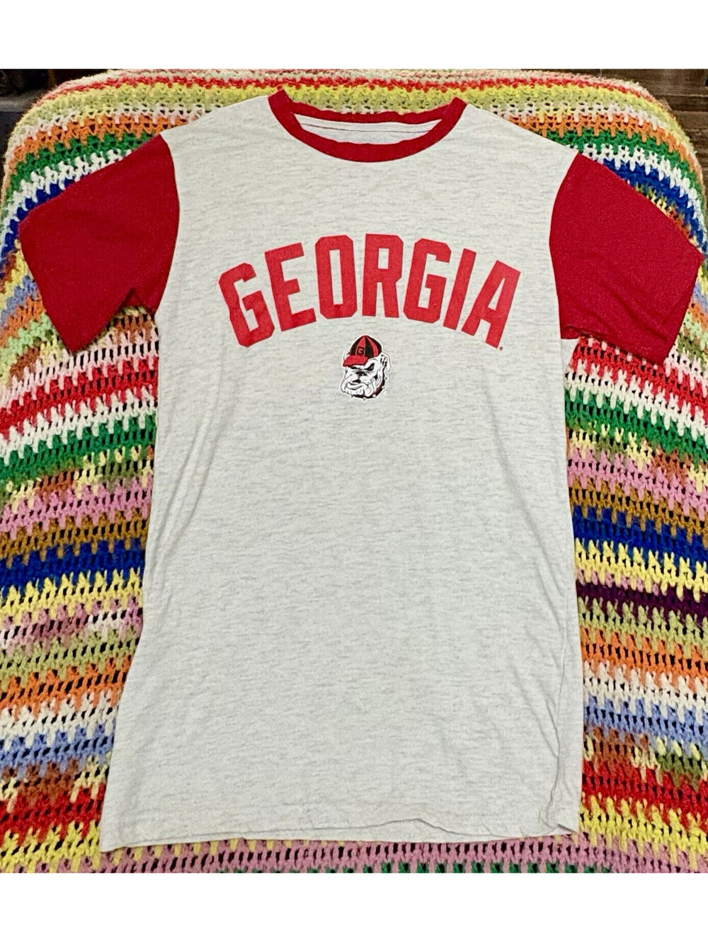 Vintage Pro Edge Georgia Bulldogs Ringer T-Shirt - Grey & Red Two-Tone Small